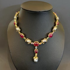Bochic “Baroque” Ruby, Pearl & Sapphire Necklace Set In 18K Gold & Silver