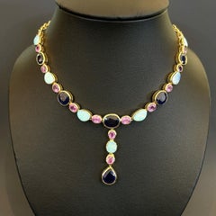 Bochic “Baroque” Ruby, Sapphire & Blue Opal Set In 18K Gold and silver