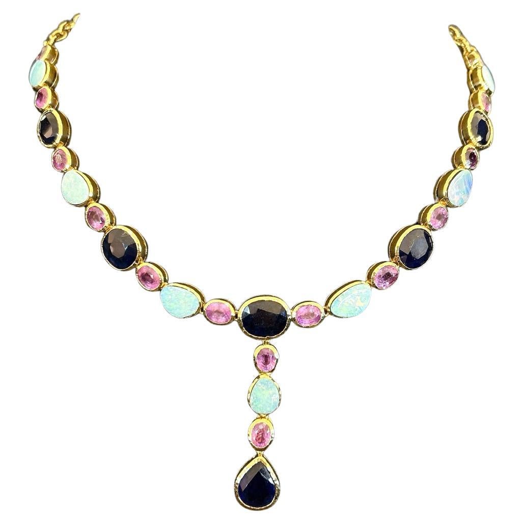 Bochic “Baroque” Ruby, Sapphire & Blue Opal Set In 18K Gold and silver  For Sale