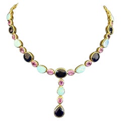 Bochic “Baroque” Ruby, Sapphire & Blue Opal Set In 18K Gold and silver 