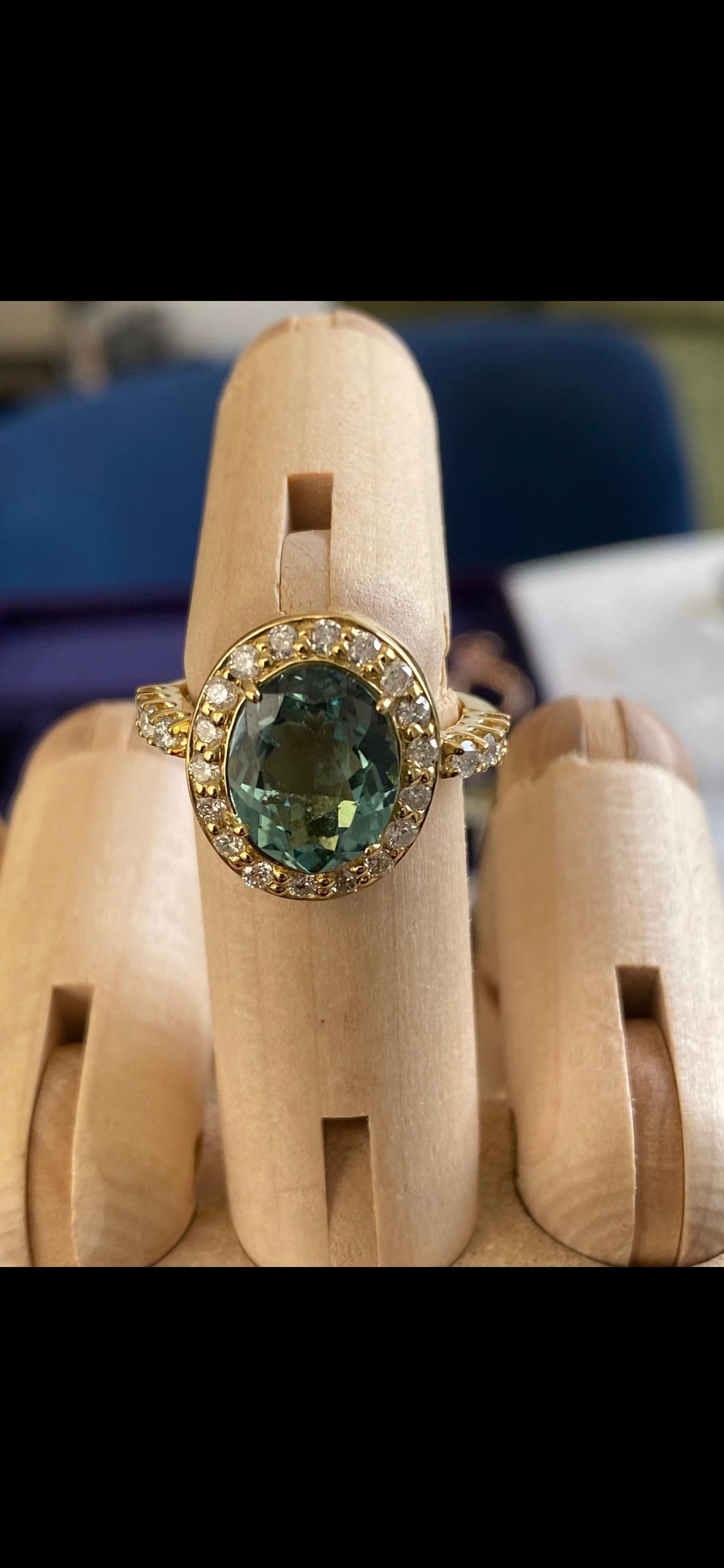 Bochic “Capri” Blue Tourmaline and Diamond Halo Cocktail Ring  In New Condition In New York, NY