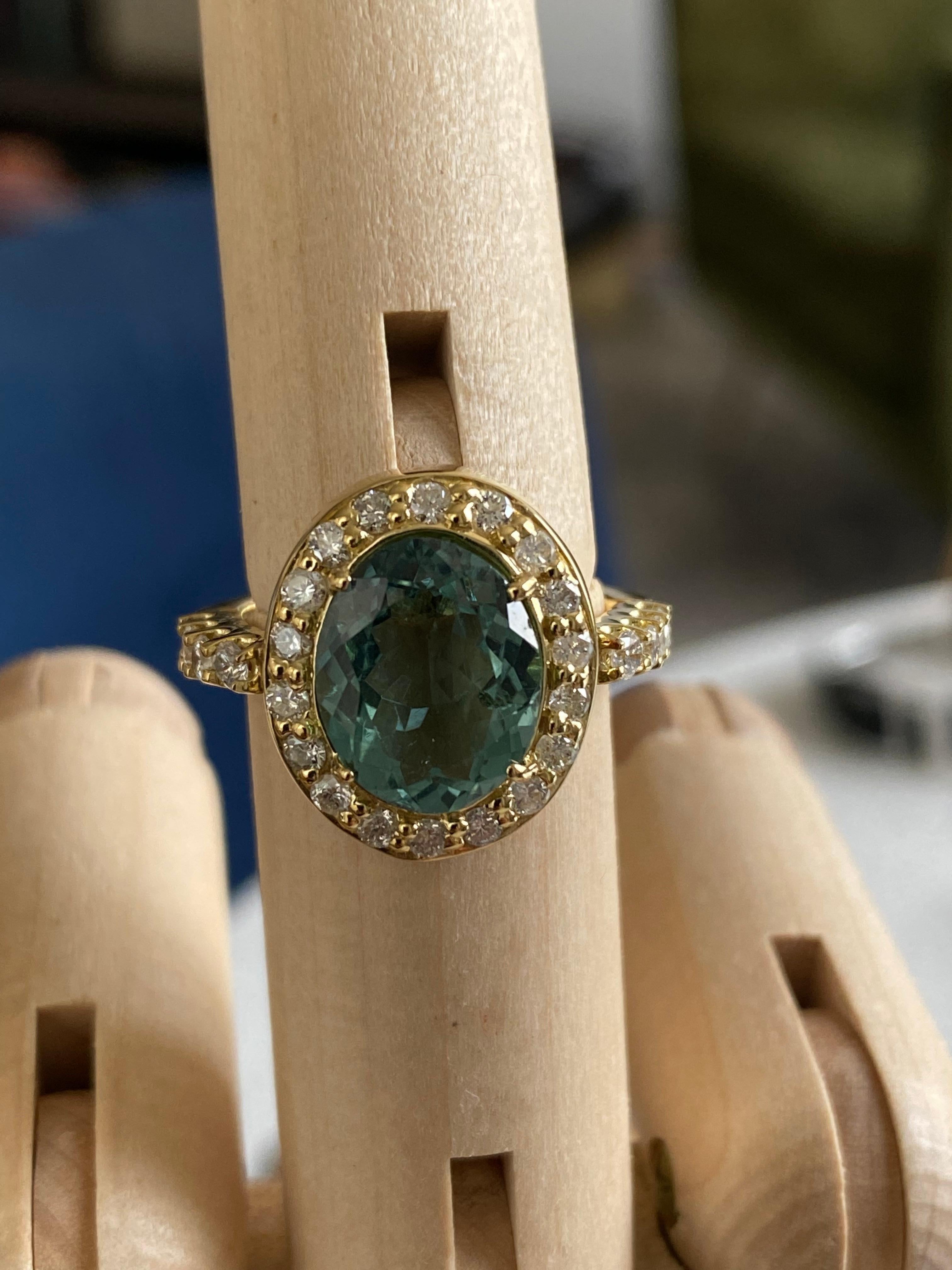 Women's or Men's Bochic “Capri” Blue Tourmaline and Diamond Halo Cocktail Ring 