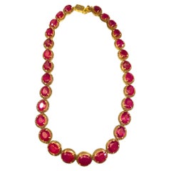 Bochic Capri 100ct Natural Ruby & 5ct Diamond Vintage Necklace Set, 18K Gold & S