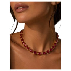 Bochic Capri 100ct Natural Ruby & 5ct Diamond Vintage Necklace Set, 18K Gold & S