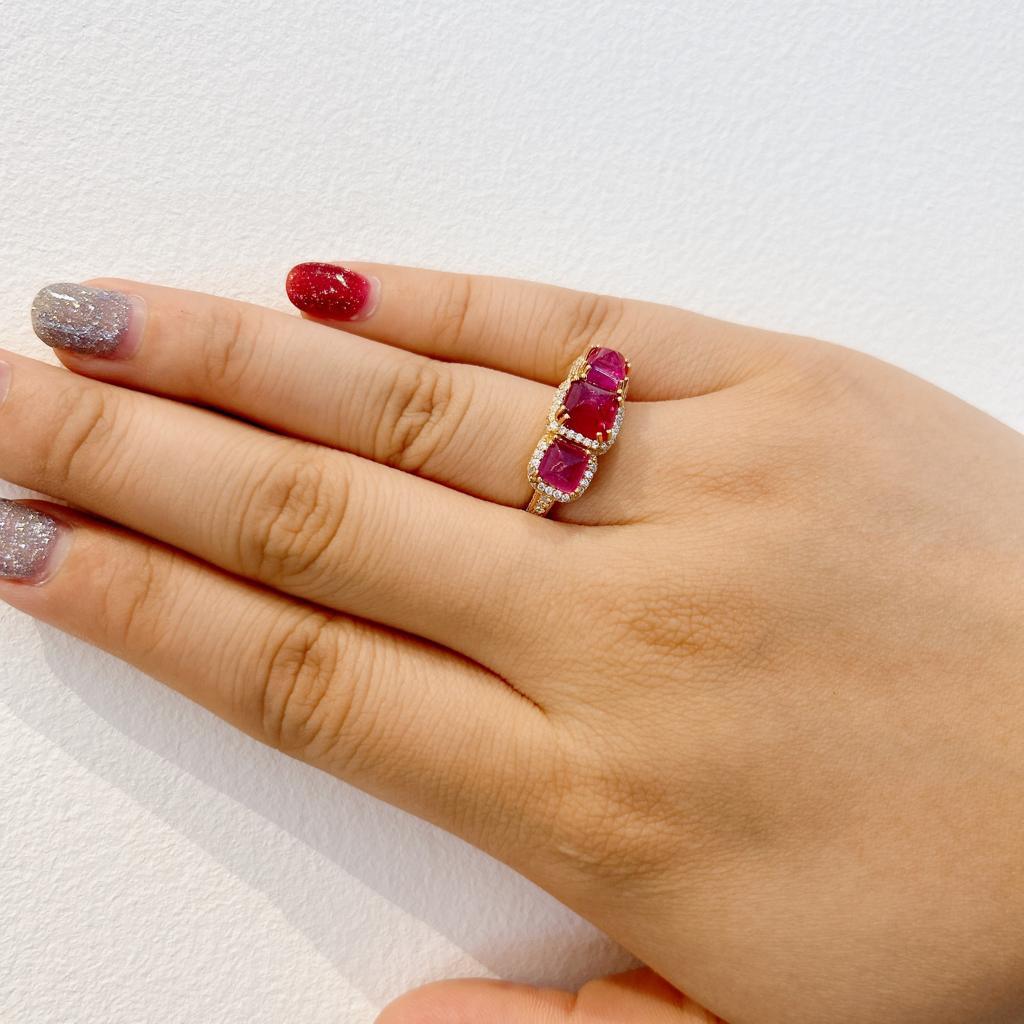Bochic “Capri” 3 Natural Ruby Gem Ring Set In 18K Gold & Silver 
Natural Red Rubies - 5 Carats 
Square shapes 
Natural White Topaz - 1 Carat 
Round brilliant shapes 

This Ring is from the 