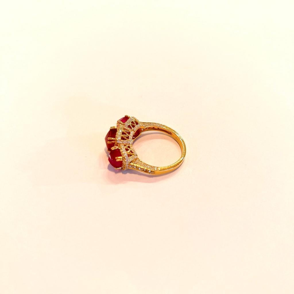 Baroque Bochic “Capri” 3 Natural Ruby Gem Ring Set In 18K Gold & Silver  For Sale