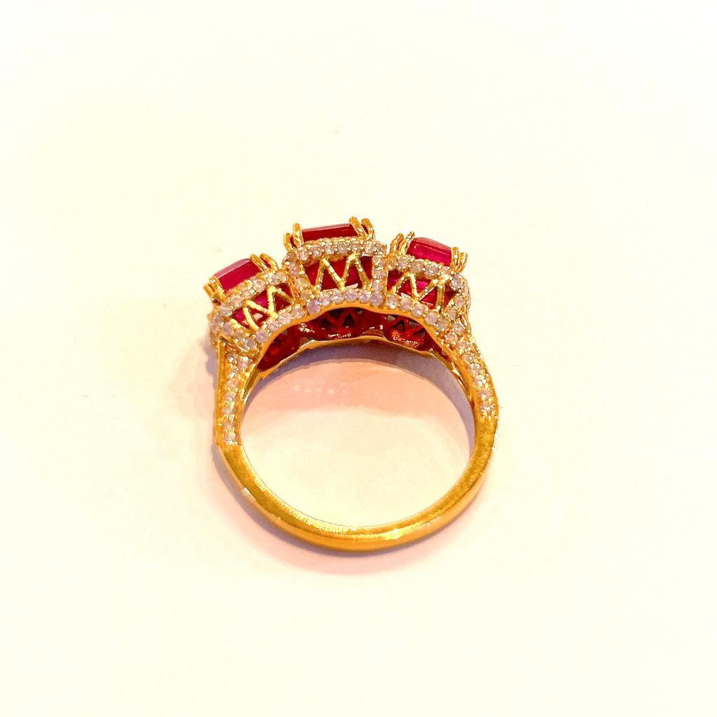 Brilliant Cut Bochic “Capri” 3 Natural Ruby Gem Ring Set In 18K Gold & Silver  For Sale