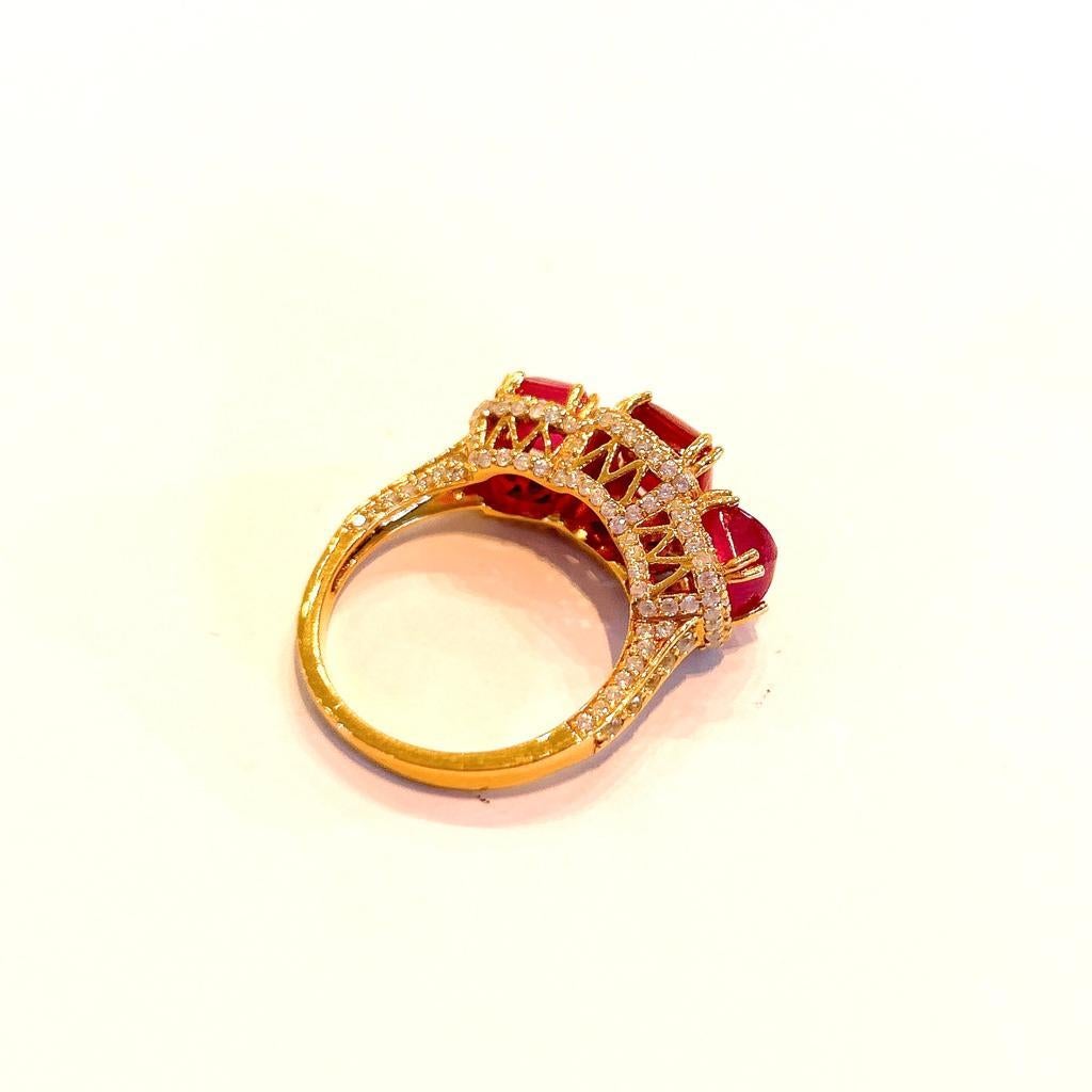 Bochic “Capri” 3 Natural Ruby Gem Ring Set In 18K Gold & Silver  In New Condition For Sale In New York, NY