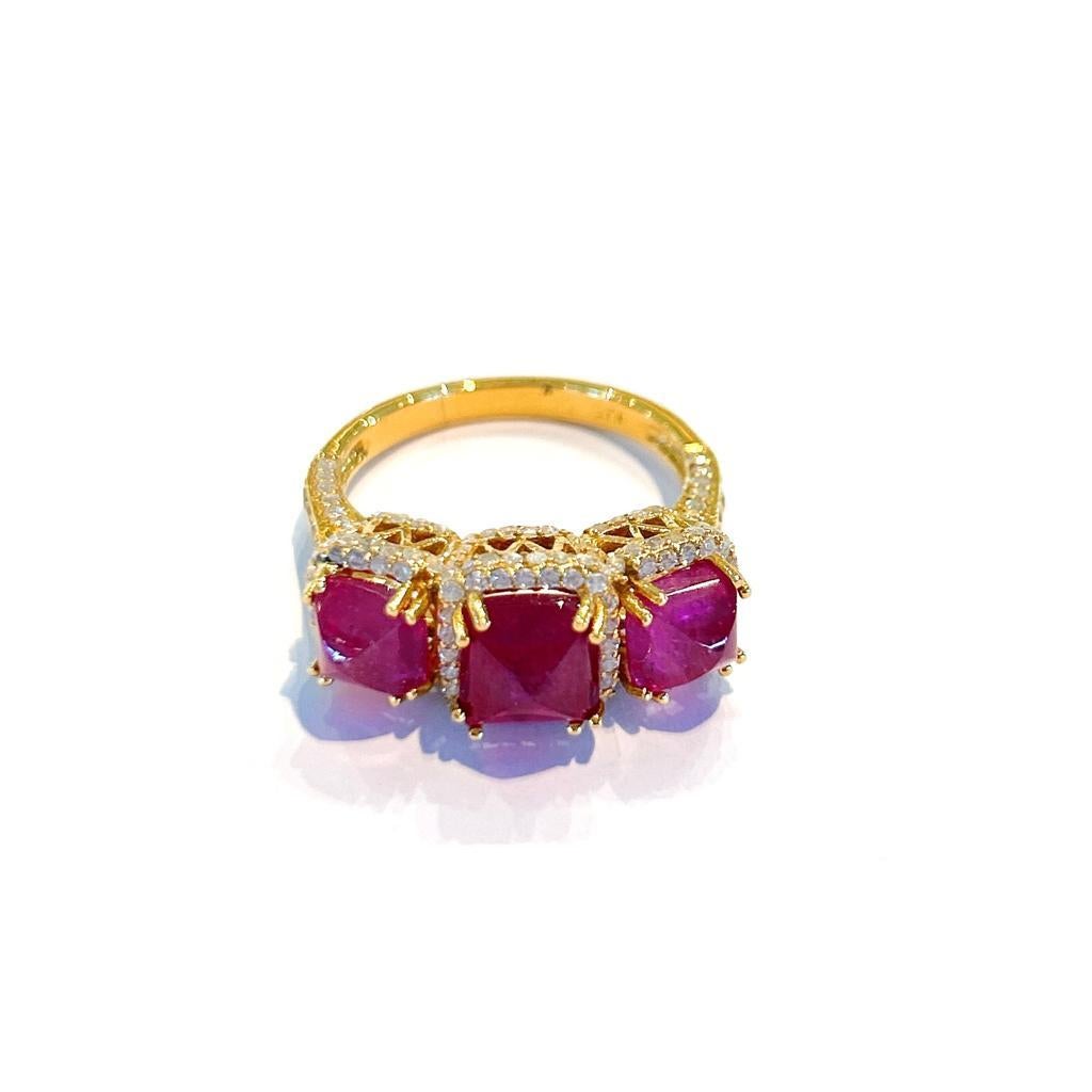 Bochic Bague Capri en or 18 carats et argent avec 3 pierres précieuses naturelles en rubis  en vente 1