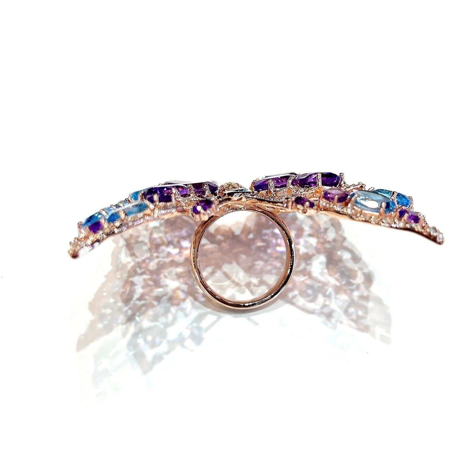 Bochic “Capri” Amethyst & Blue Topaz Butterfly Ring Set In 18K Gold & Silver For Sale 5