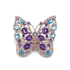 Bochic “Capri” Vintage Amethyst & Blue Topaz Butterfly Ring - 18K Gold & Silver