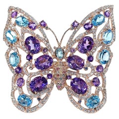 Bochic “Capri” Amethyst & Blue Topaz Butterfly Ring Set In 18K Gold & Silver