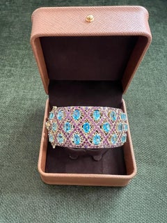 Bochic “Capri” Amethyst & Blue Topaz Gem & Cuff Set In 18K Gold & Silver