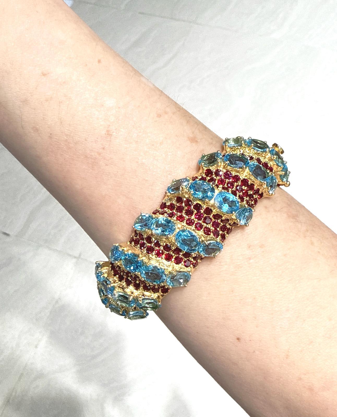 Baroque Bochic “Capri” Amethyst & Blue Topaz Gem & Cuff Set In 18K Gold & Silver For Sale