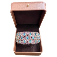 Bochic “Capri” Amethyst & Blue Topaz Gem & Cuff Set In 18K Gold & Silver