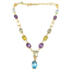 Bochic Capri-Halskette aus 18 Karat und Silber mit Amethyst, blauem Topas und Zitronenquarz
