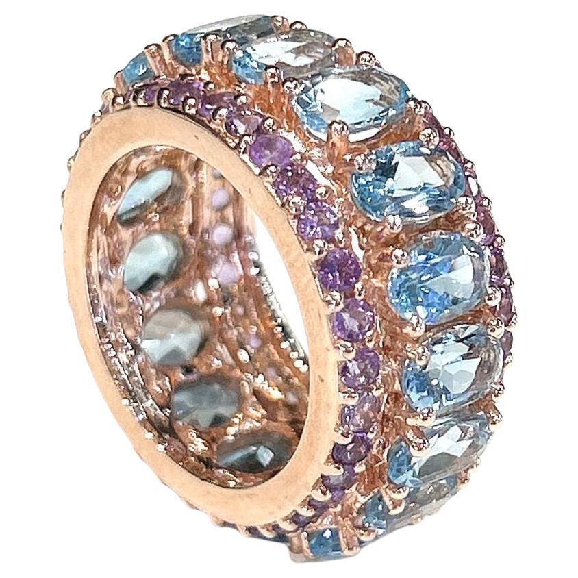 Bochic Bague "Capri" Améthyste et Topaze Bleue en Or 18K et Argent