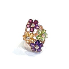Bochic “Capri” Vintage Amethyst, Citrine & Peridot Ring Set In 18K Gold & Silver
