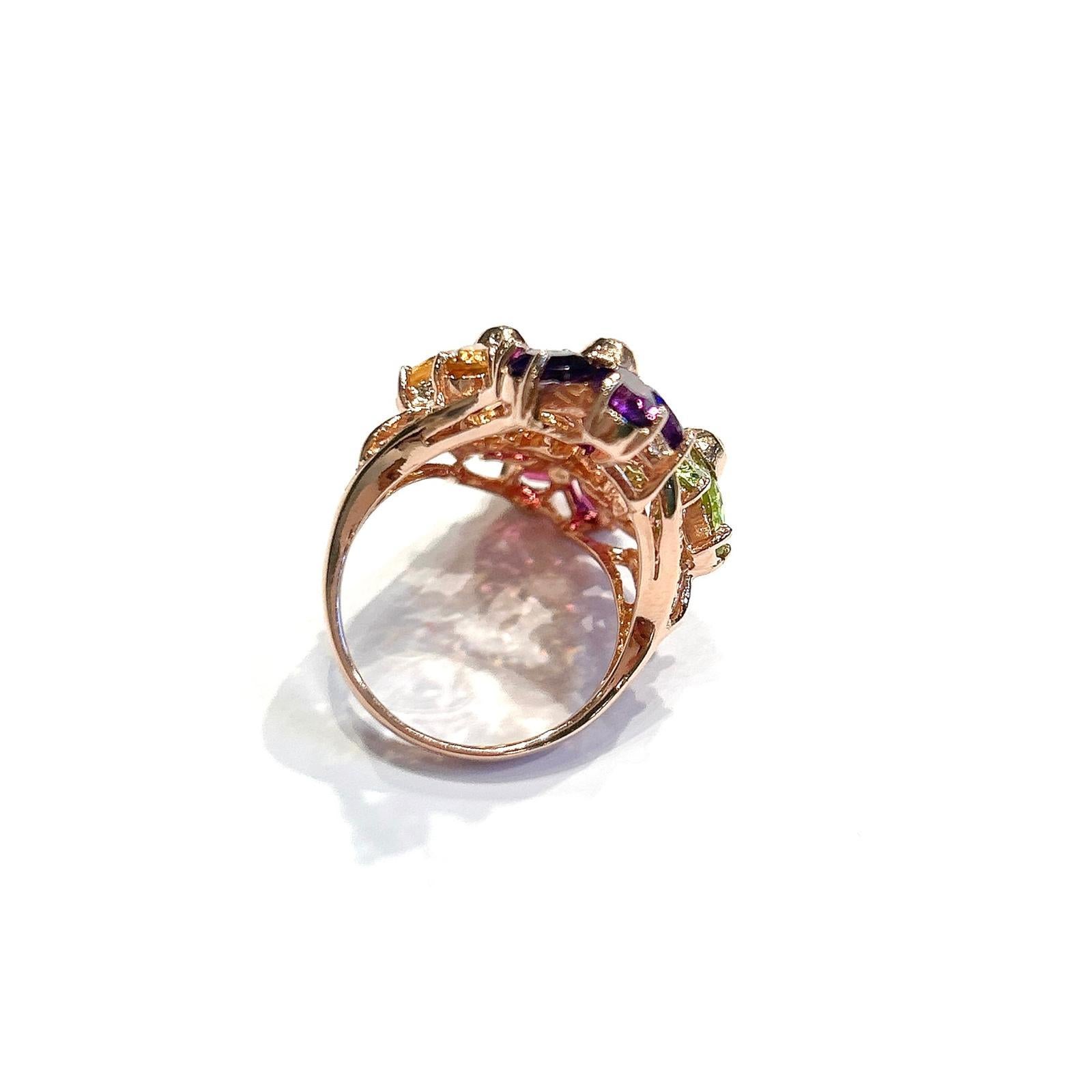 Belle Époque Bochic “Capri” Amethyst, Citrine & Peridot Ring Set In 18K Gold & Silver For Sale