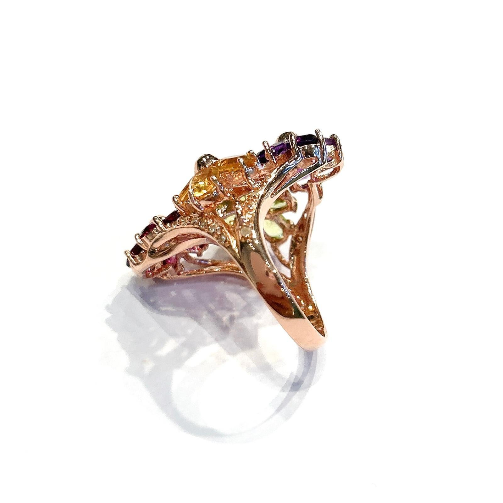 Brilliant Cut Bochic “Capri” Amethyst, Citrine & Peridot Ring Set In 18K Gold & Silver For Sale