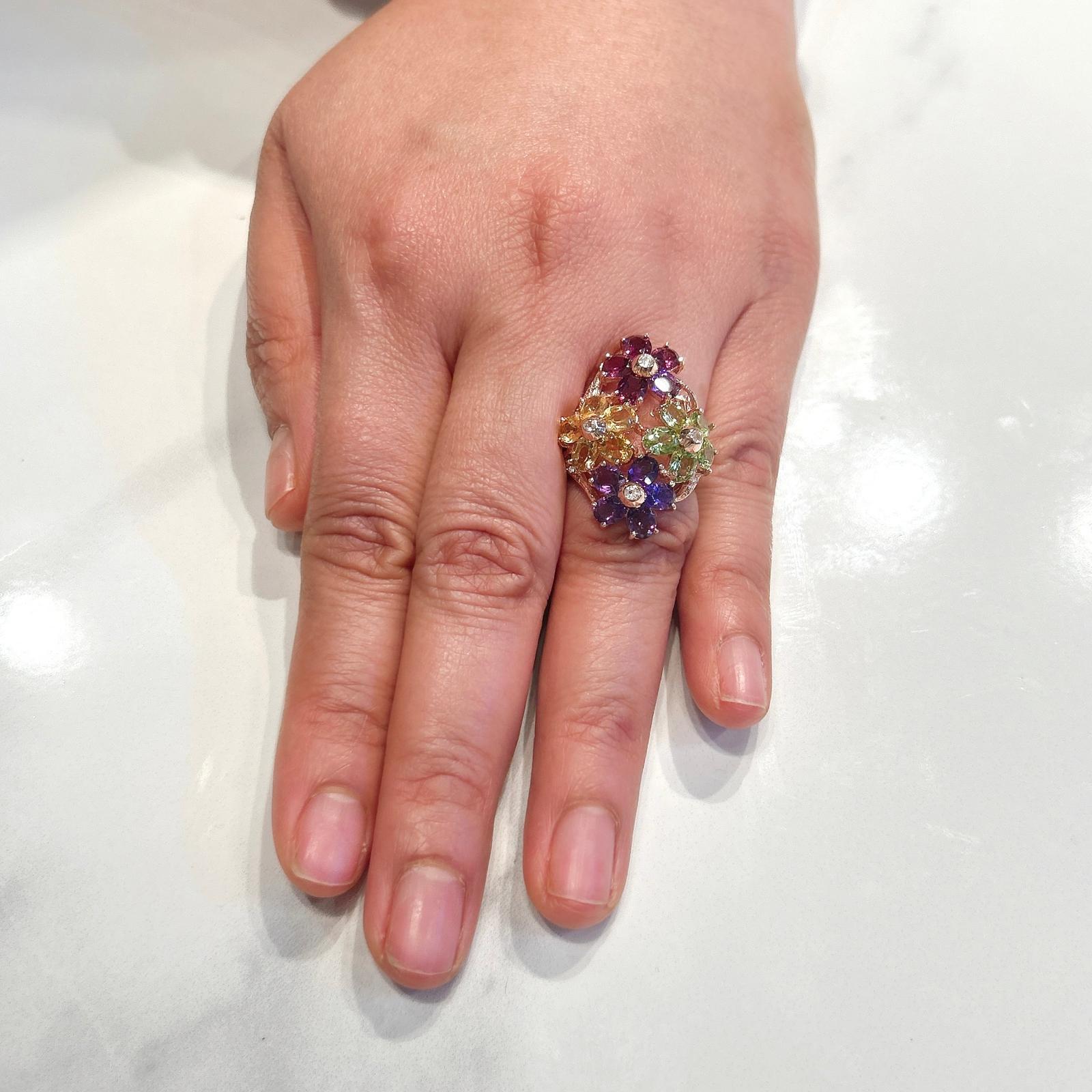Women's or Men's Bochic “Capri” Amethyst, Citrine & Peridot Ring Set In 18K Gold & Silver For Sale