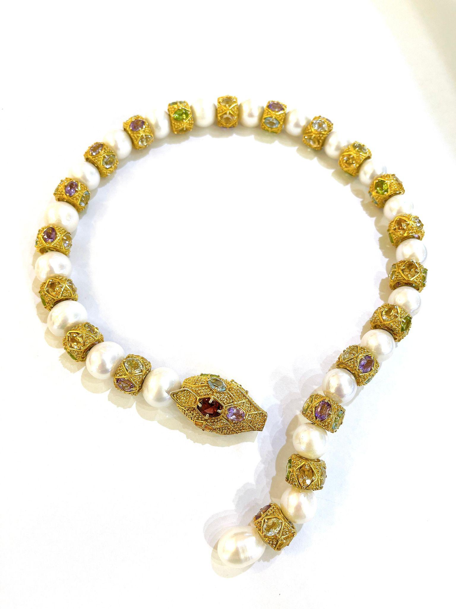 Art Deco Bochic “Capri” Amethyst & Fancy Multi Color Sapphires Necklace Set 18K & Silver