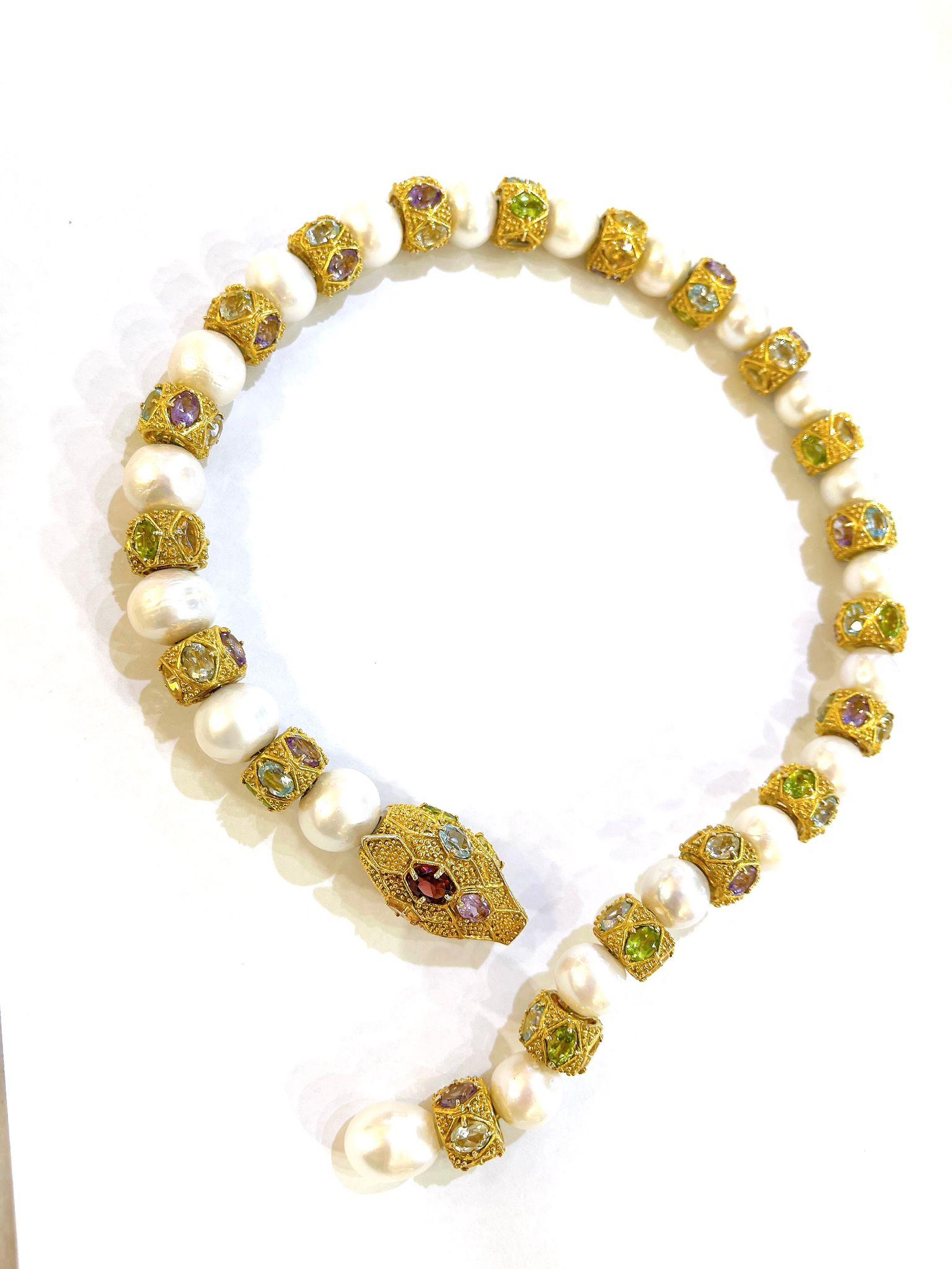Brilliant Cut Bochic “Capri” Amethyst & Fancy Multi Color Sapphires Necklace Set 18K & Silver