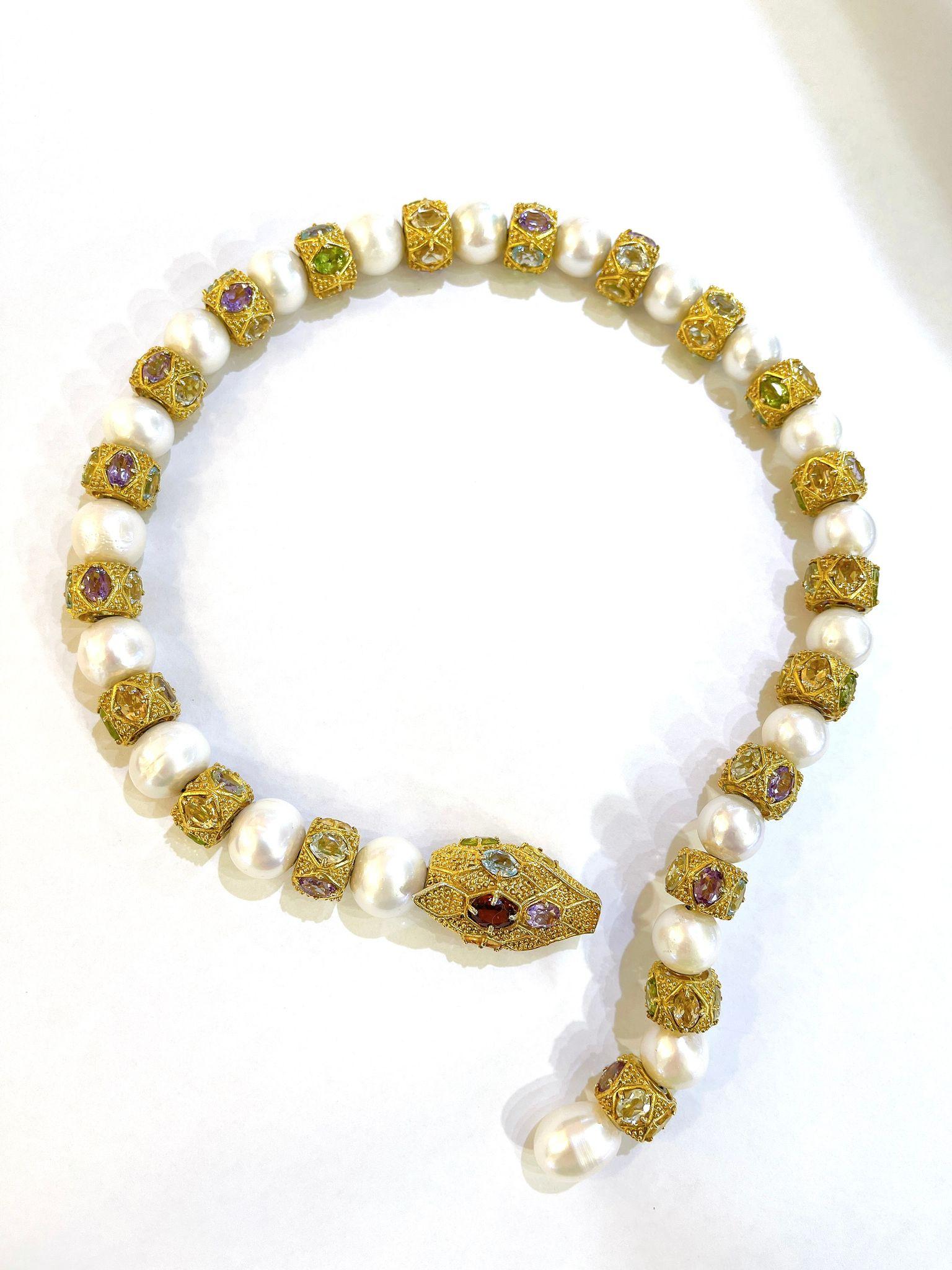 Bochic “Capri” Amethyst & Fancy Multi Color Sapphires Necklace Set 18K & Silver In New Condition In New York, NY