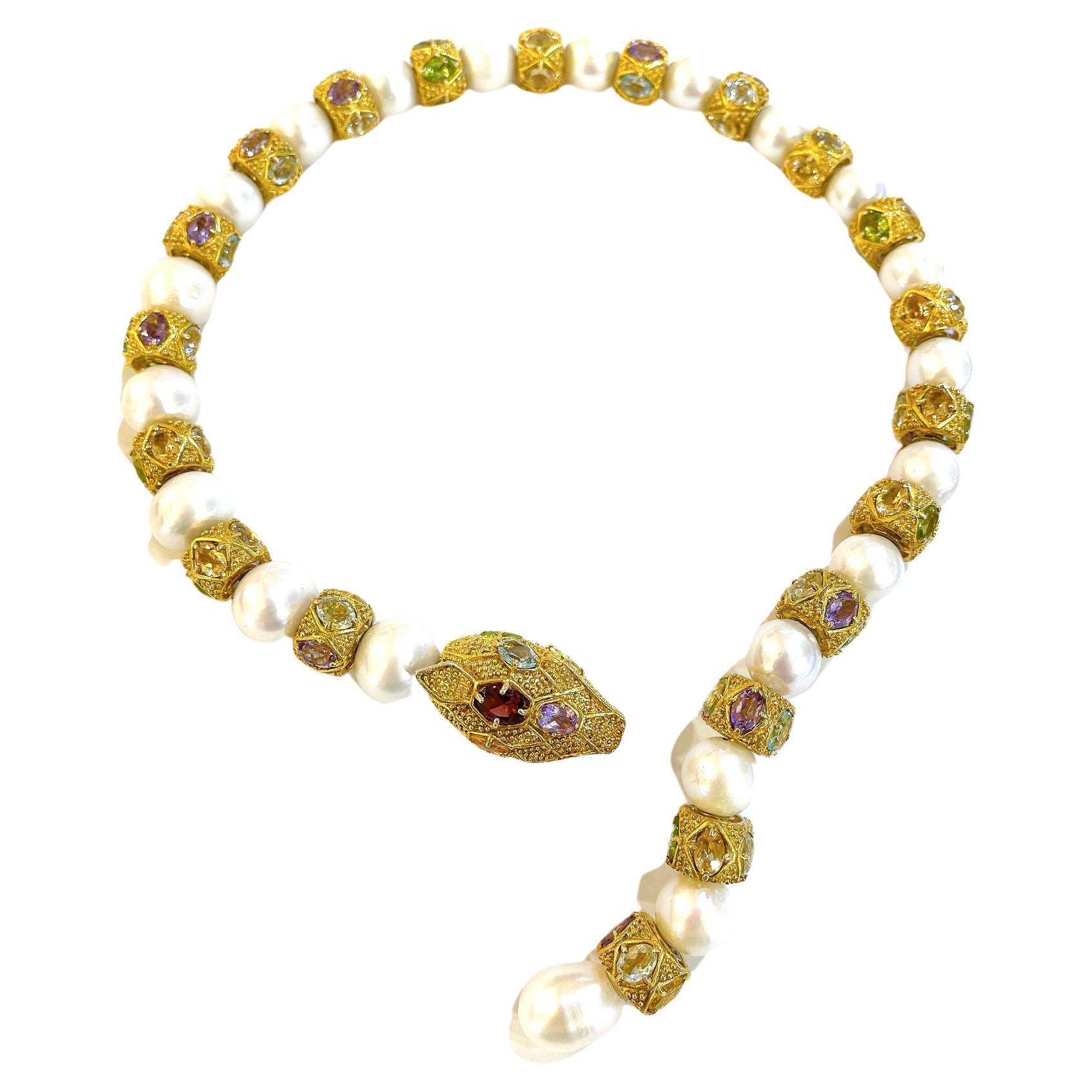 Bochic “Capri” Amethyst & Fancy Multi Color Sapphires Necklace Set 18K & Silver