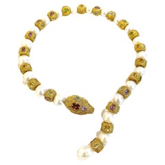 Bochic “Capri” Amethyst & Fancy Multi Color Sapphires Necklace Set 18K & Silver