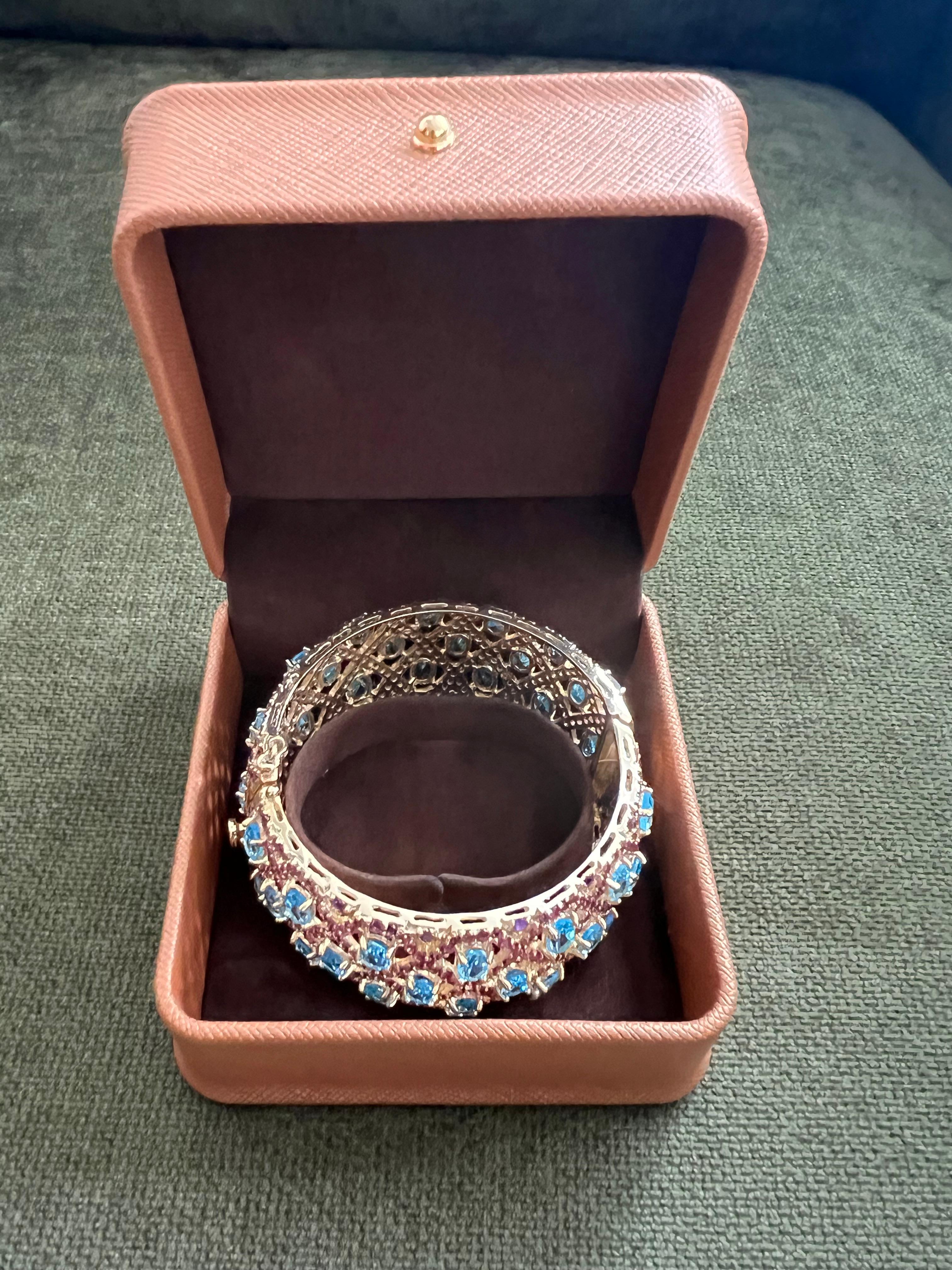 Bochic “Capri” Amethyst & Multi Color Gem & Cuff Set In 18K Gold & Silver For Sale 4