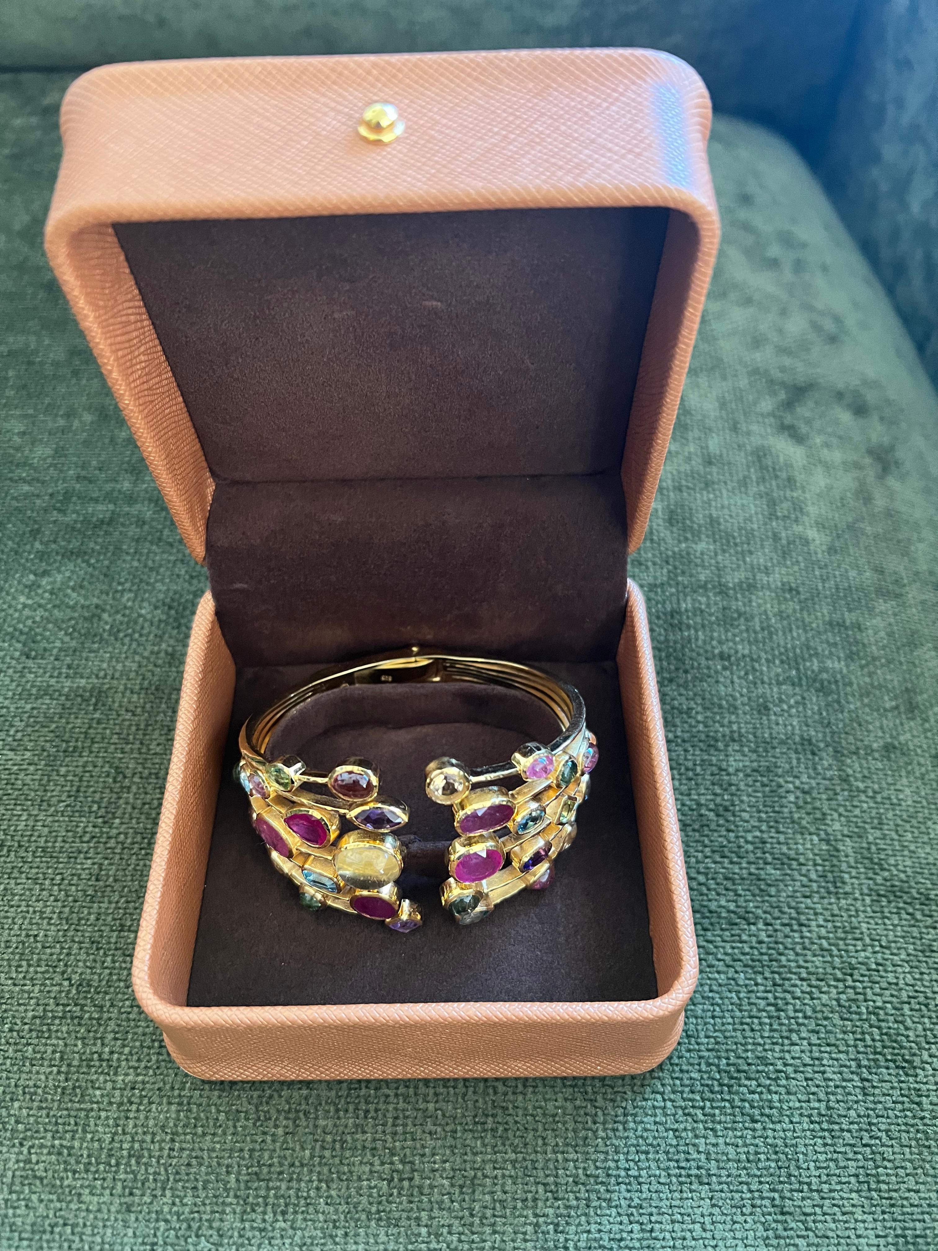 Bochic “Capri” Amethyst & Multi Color Gem & Cuff Set In 18K Gold & Silver 6