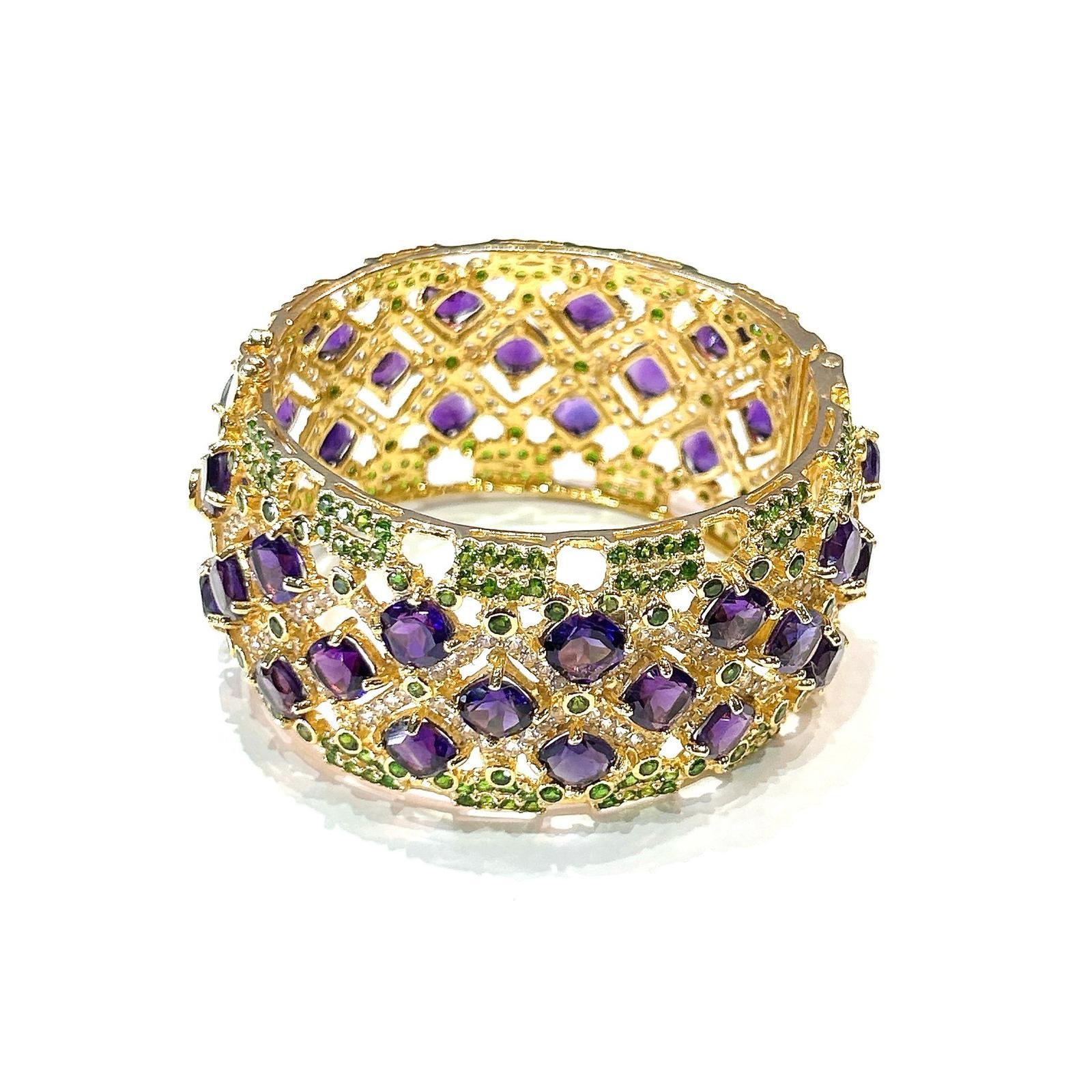 Bochic “Capri” Amethyst & Multi Color Gem & Cuff Set In 18K Gold & Silver In New Condition For Sale In New York, NY