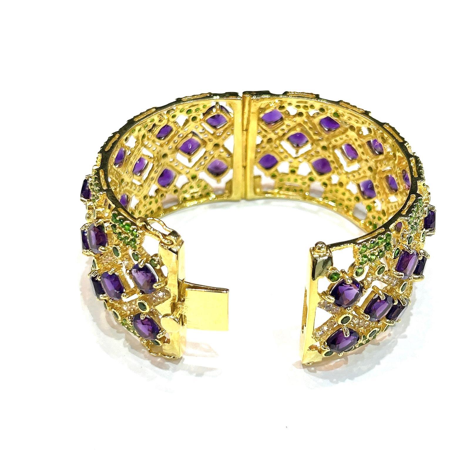 Women's or Men's Bochic “Capri” Amethyst & Multi Color Gem & Cuff Set In 18K Gold & Silver For Sale