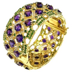 Bochic “Capri” Amethyst & Multi Color Gem & Cuff Set In 18K Gold & Silver
