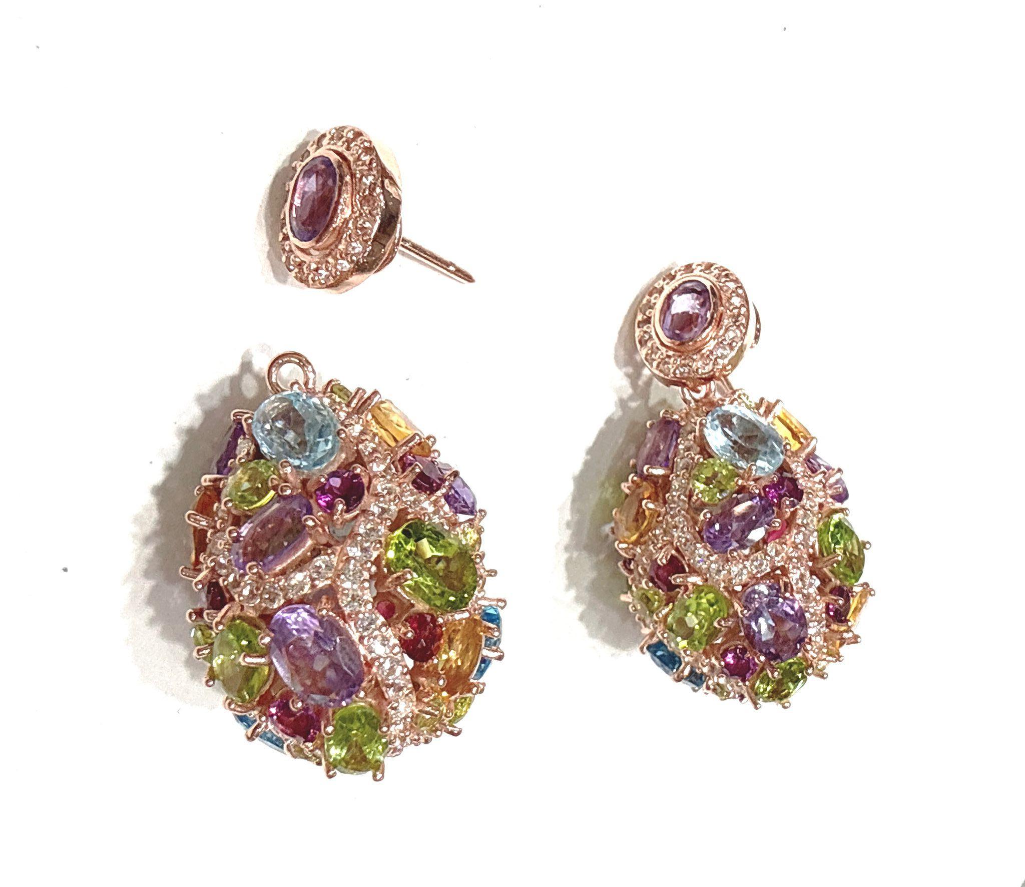 Bochic “Capri” Amethyst  & Multi Gem Cage Earrings Set In 18K Gold & Gold

Natural Purple Amethyst - 5.00 Carat 
Natural Yellow Citrine - 4.00 Carat
Natural Blue Topaz - 4.00 Carat 
Natural Green Peridot - 4.00 Carat 
Natural White Topaz - 2.00