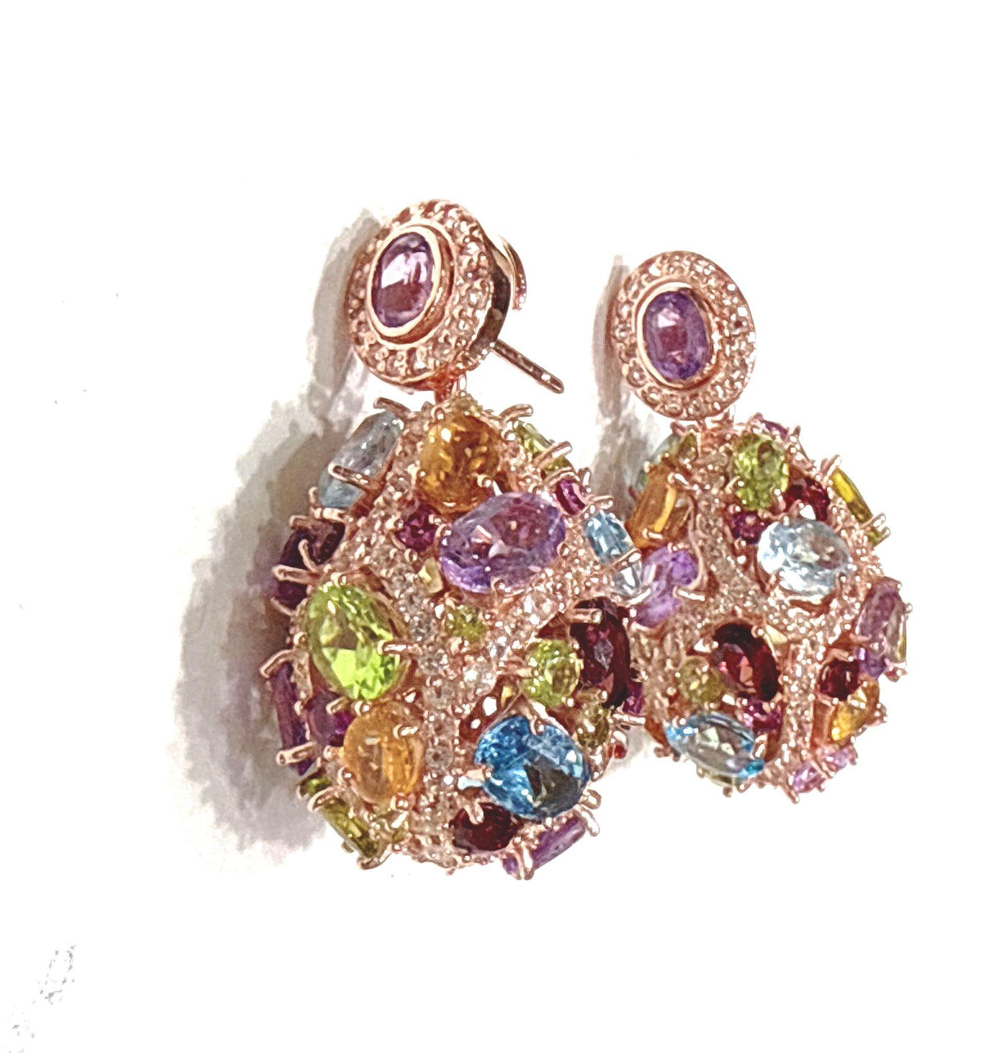 Bochic “Capri” Amethyst  & Multi Gem Cage Earrings Set In 18K Gold & Gold For Sale 3