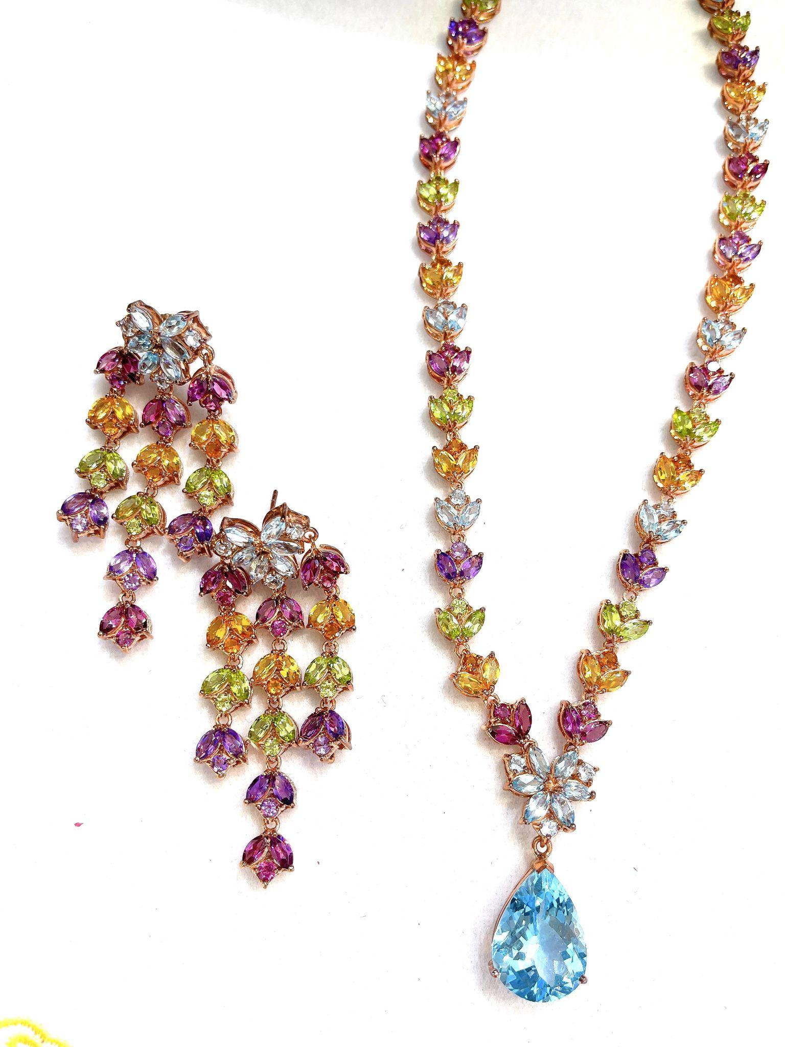 Baroque Bochic “Capri” Amethyst, Topaz, Citrine & Peridot Necklace in 18K & Silver For Sale