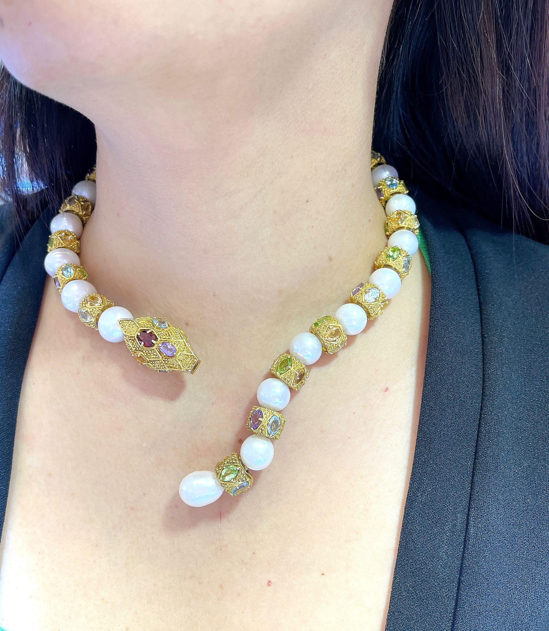 Bochic “Capri” Ametyist & Fancy Multi Color Sapphires Necklace Set in 18K & Silv (Art déco) im Angebot