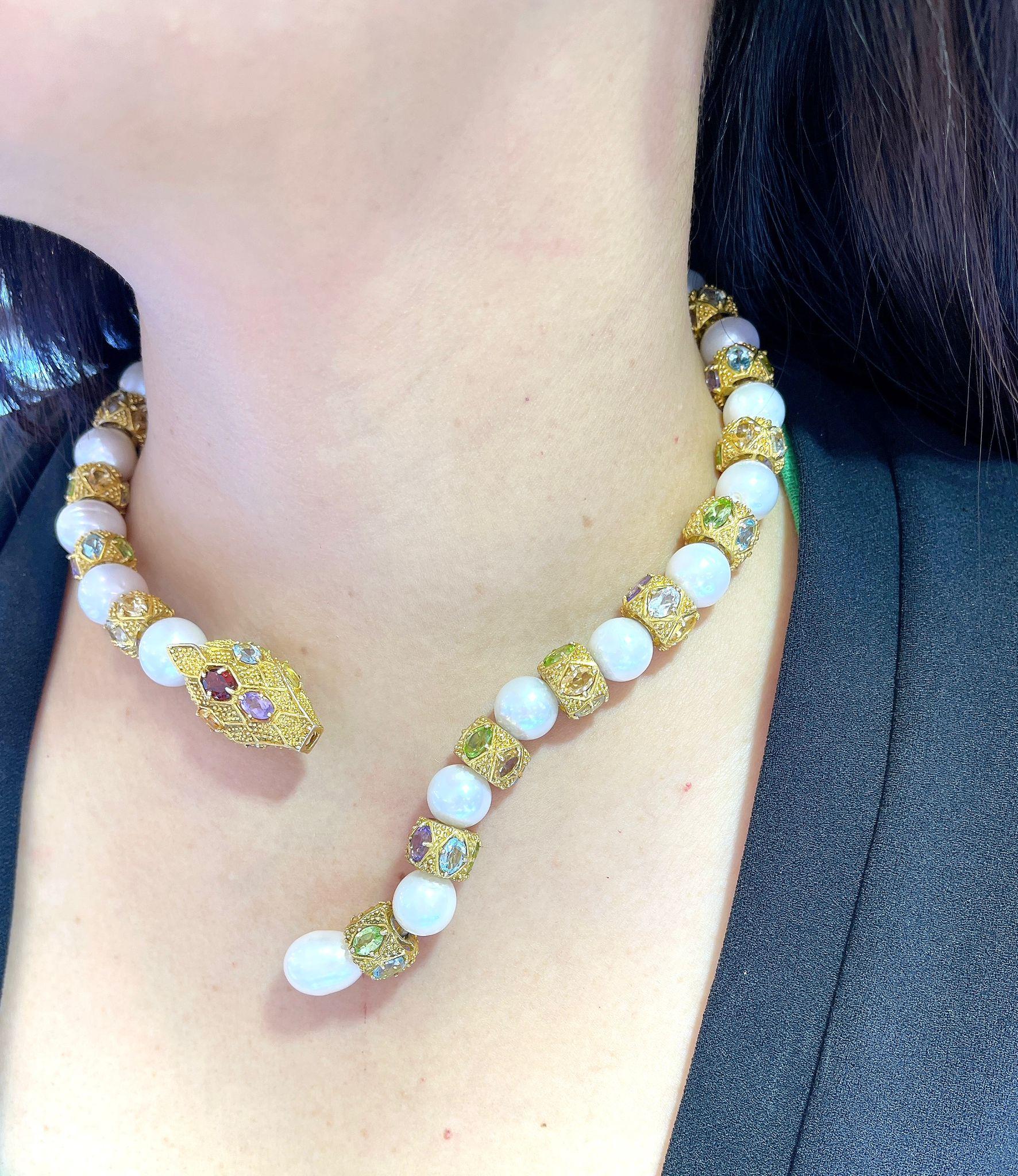 Bochic “Capri” Ametyist & Fancy Multi Color Sapphires Necklace Set in 18K & Silv im Angebot 1