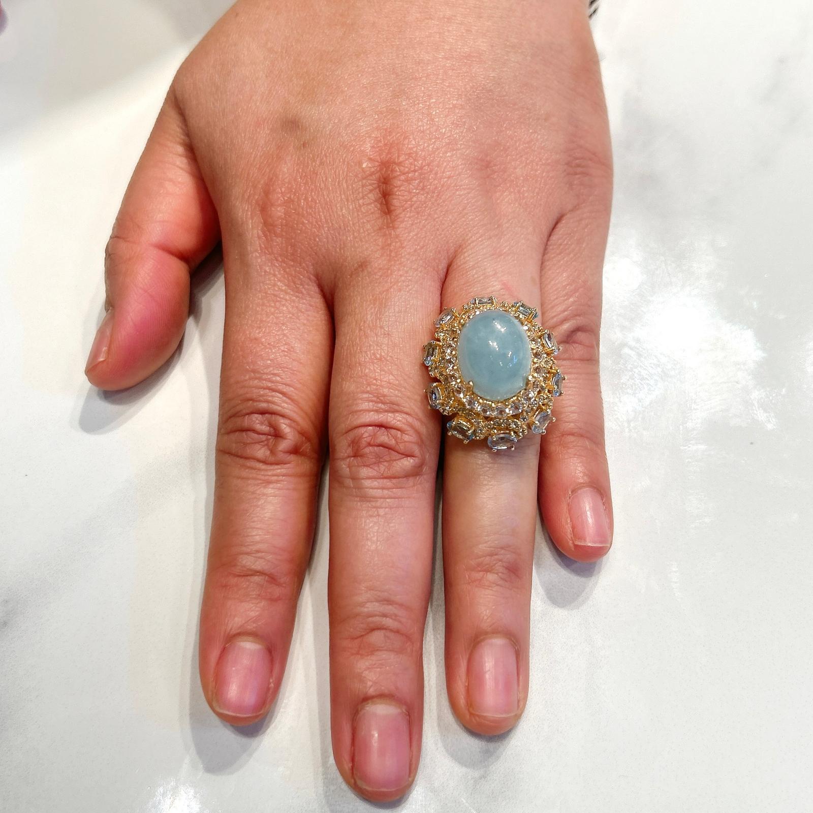 Bochic “Capri” Aquamarine & Blue Topaz Cocktail Ring Set In 18K Gold & Silver For Sale 5