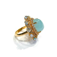 Bochic “Capri” Vintage Aquamarine & Blue Topaz Cocktail Ring 18K Gold & Silver