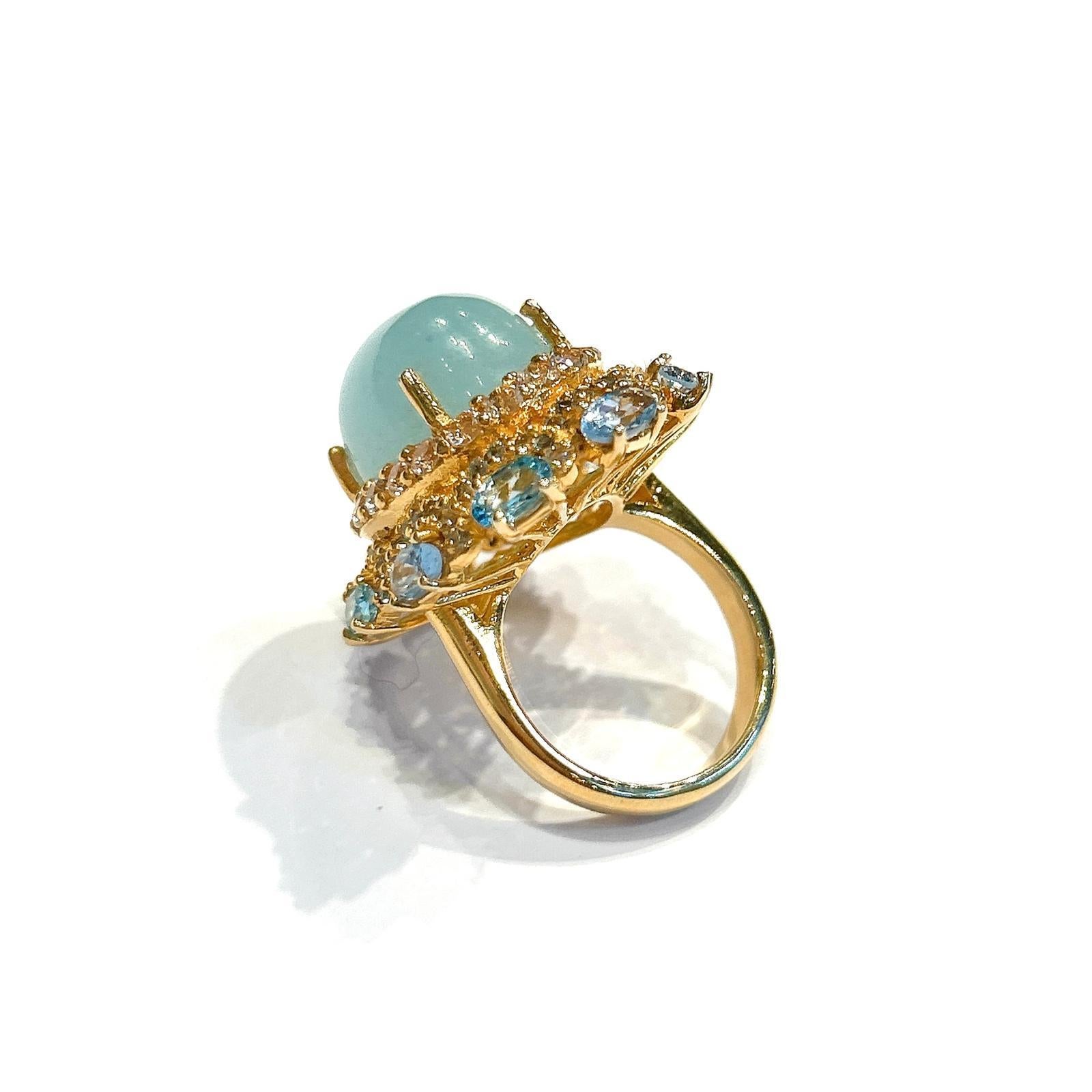 Bochic “Capri” Aquamarine & Blue Topaz Cocktail Ring Set In 18K Gold & Silver In New Condition For Sale In New York, NY