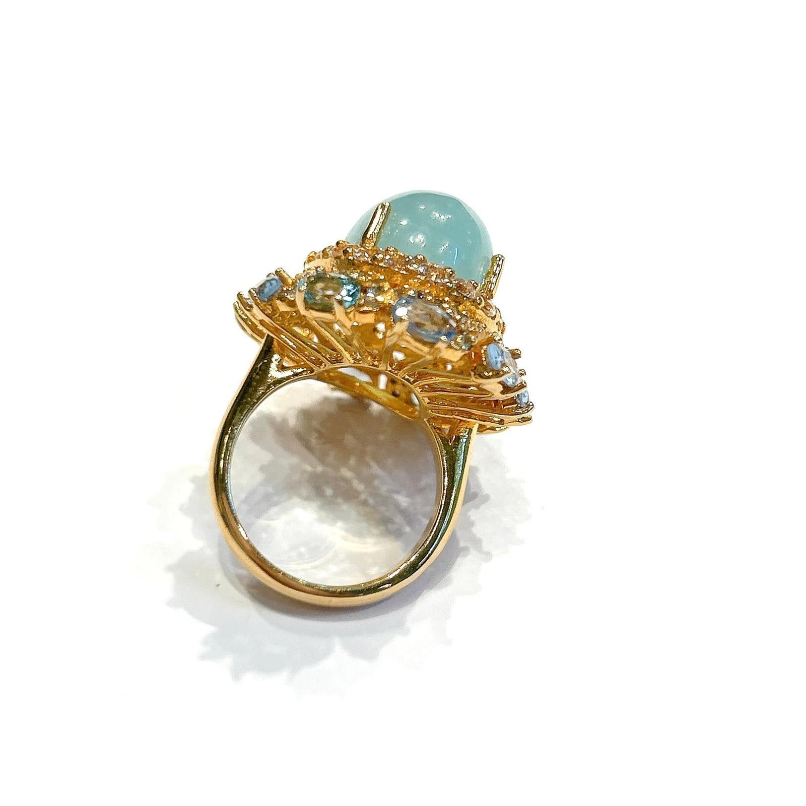 Bochic “Capri” Aquamarine & Blue Topaz Cocktail Ring Set In 18K Gold & Silver For Sale 3