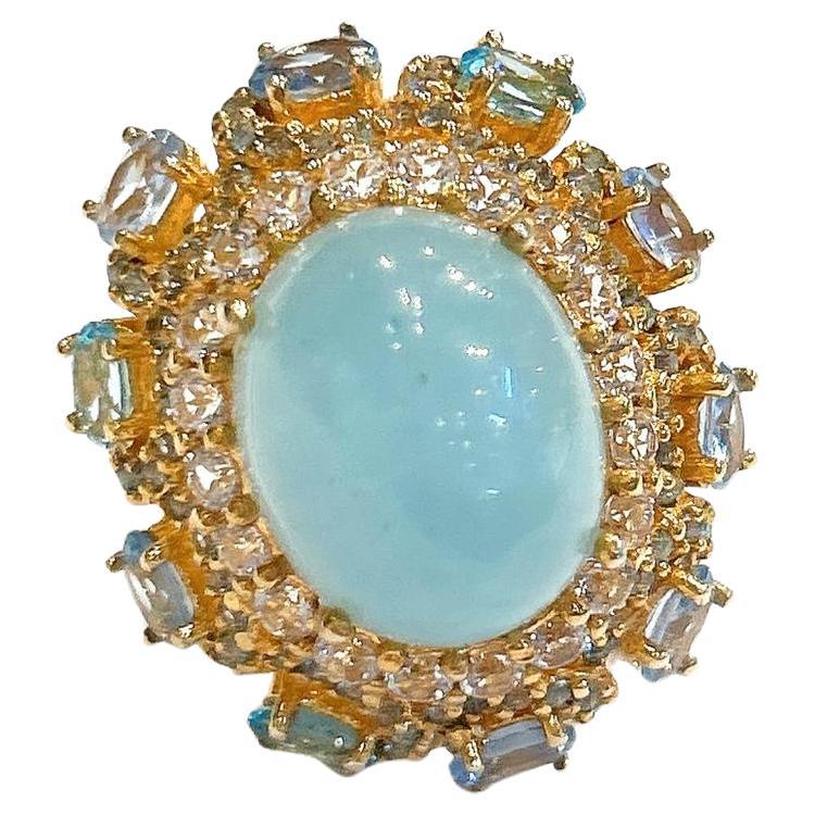 Bochic "Capri" Bague cocktail aigue-marine et topaze bleue en or 18 carats et argent