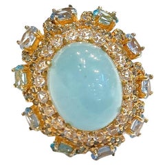 Bochic "Capri" Aquamarin & Blauer Topas Cocktail Ring Set in 18K Gold & Silber