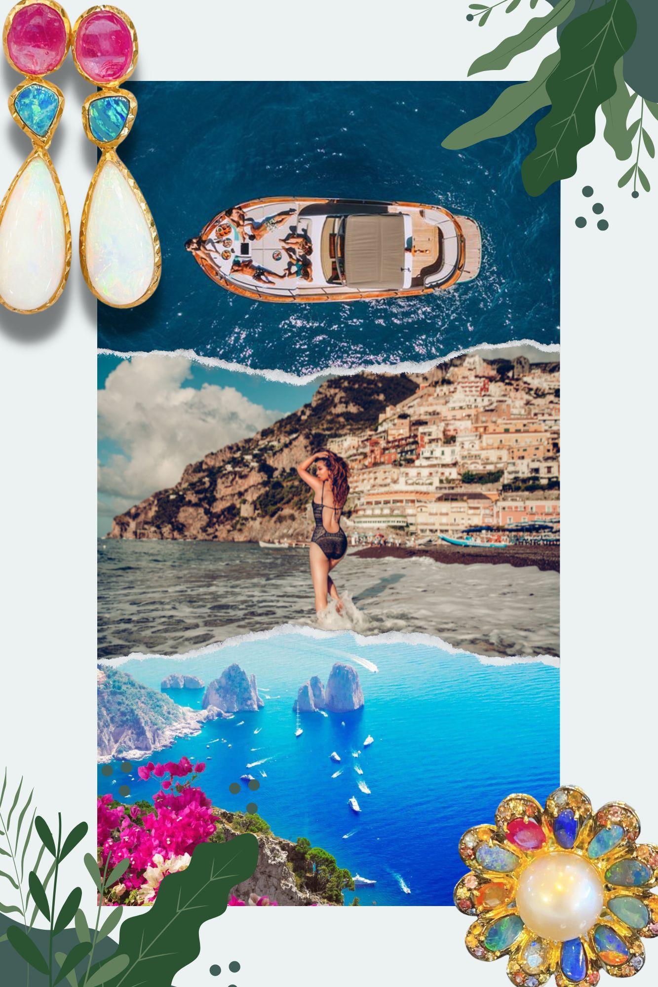 Bochic “Capri” Aquamarine & Sapphire, Pearl Earrings Set In 18K Gold & Silver  For Sale 6
