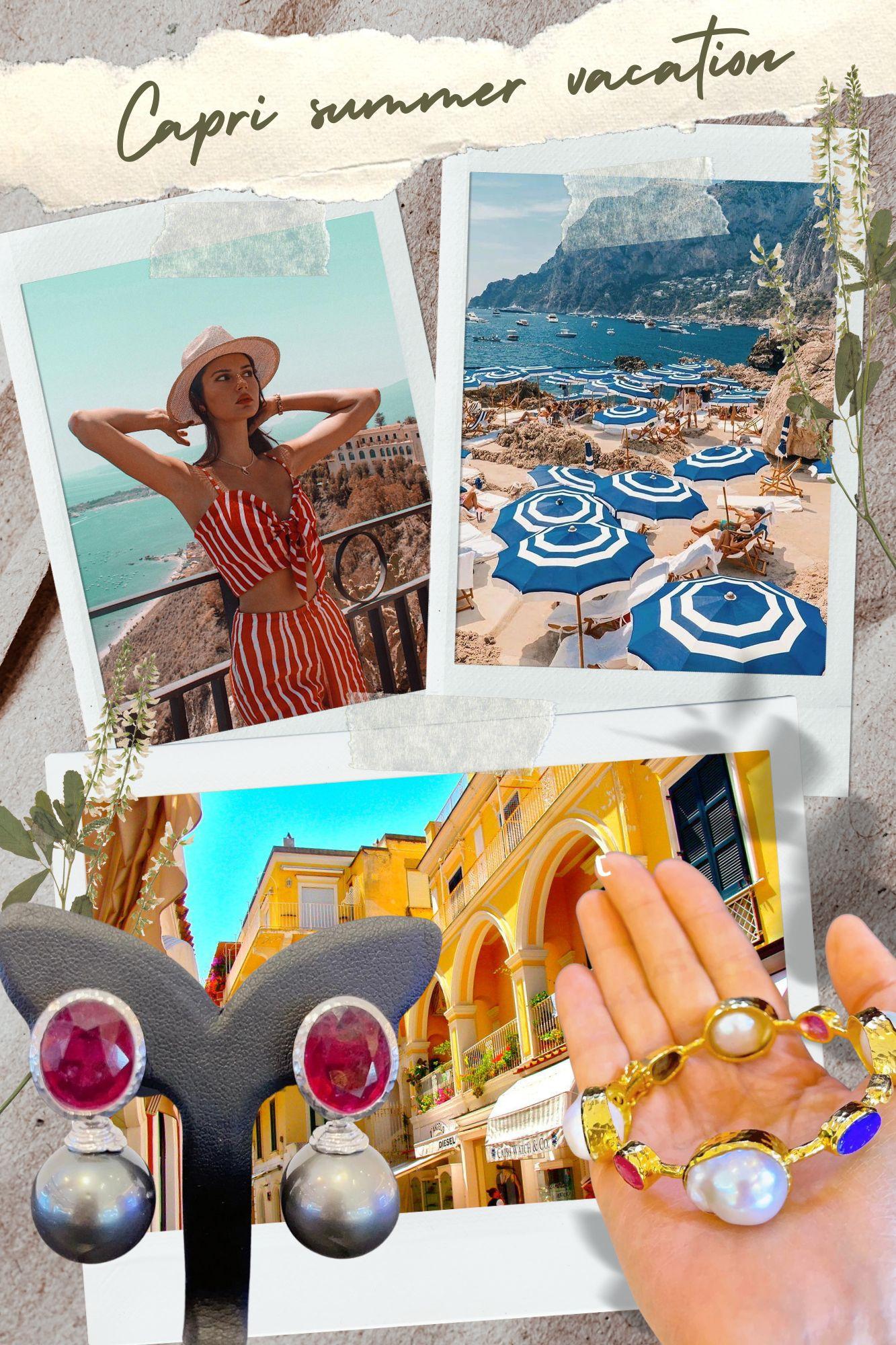 Bochic “Capri” Aquamarine & Sapphire, Pearl Earrings Set In 18K Gold & Silver  For Sale 3