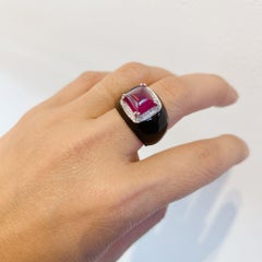 Bochic “Capri” Art Deco Ruby Cocktail Ring, Enamel Set in 18k Gold & Silver