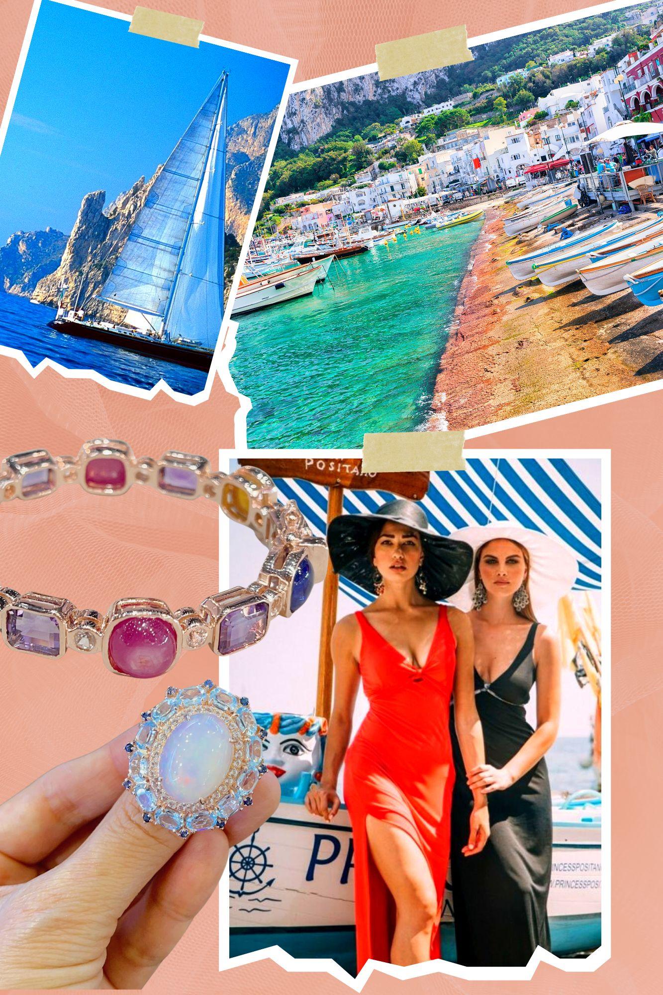 Bochic “Capri” Black Pearl, Opal & Multi Sapphires  Set in 18K Gold & Silver  For Sale 4